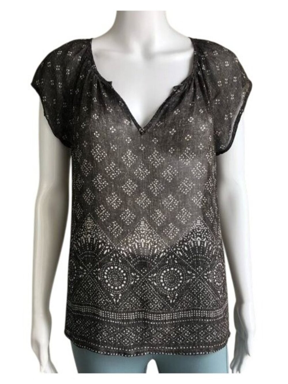 JOIE Semi Sheer Short Sleeve Blouse - S
